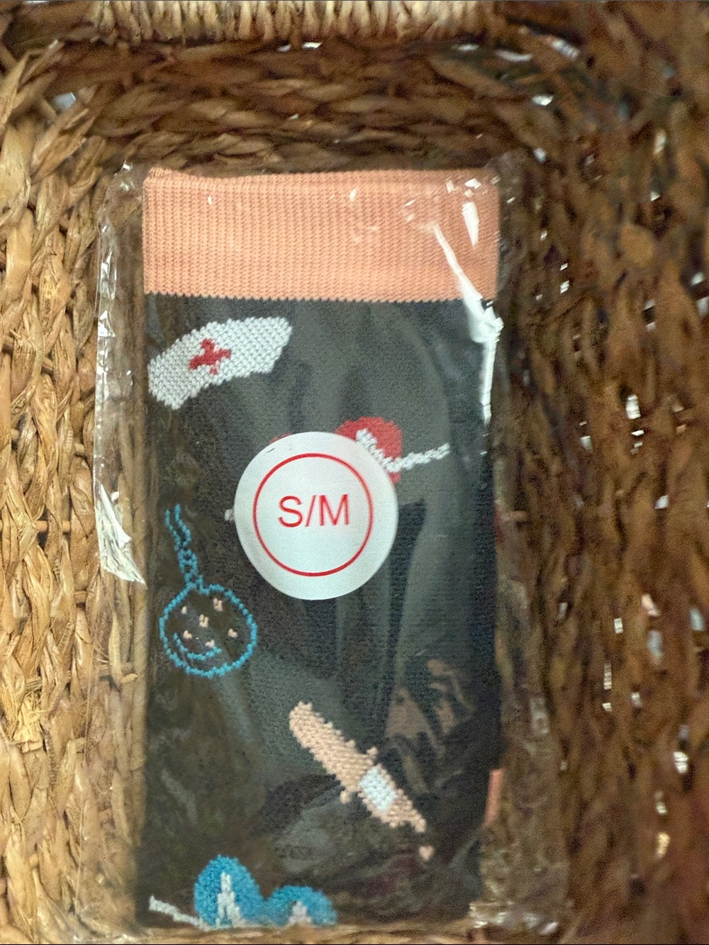 Men's Black Novelty Socks with Peach Cuff - S/M